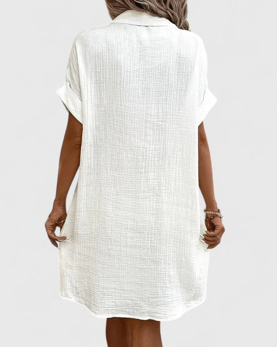 Penelope - Women's Relaxed-Fit Button-Down Short Sleeve Shirt Dress