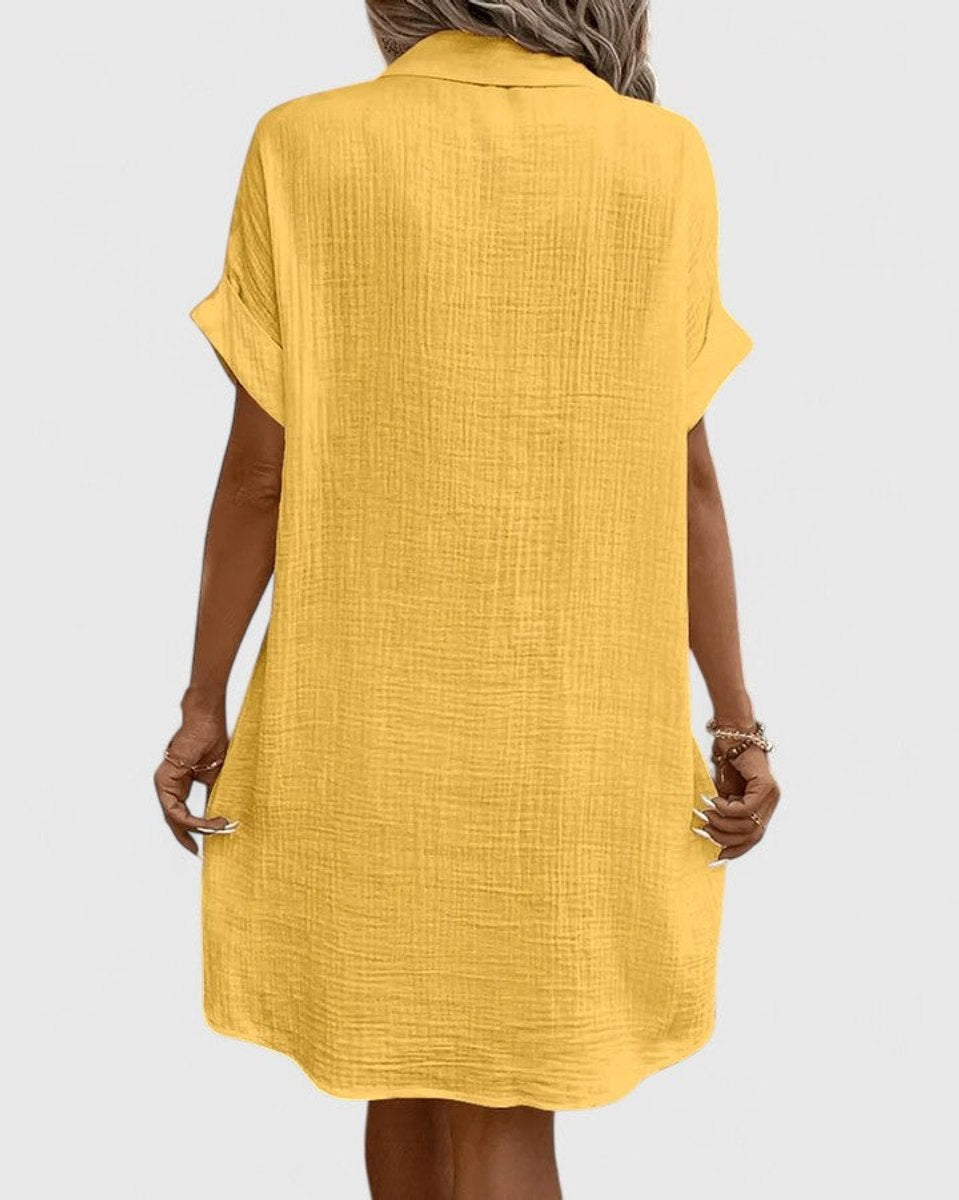 Penelope - Women's Relaxed-Fit Button-Down Short Sleeve Shirt Dress