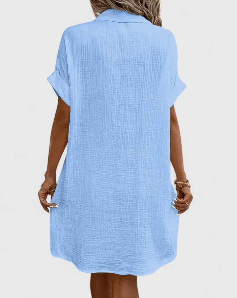 Penelope - Women's Relaxed-Fit Button-Down Short Sleeve Shirt Dress