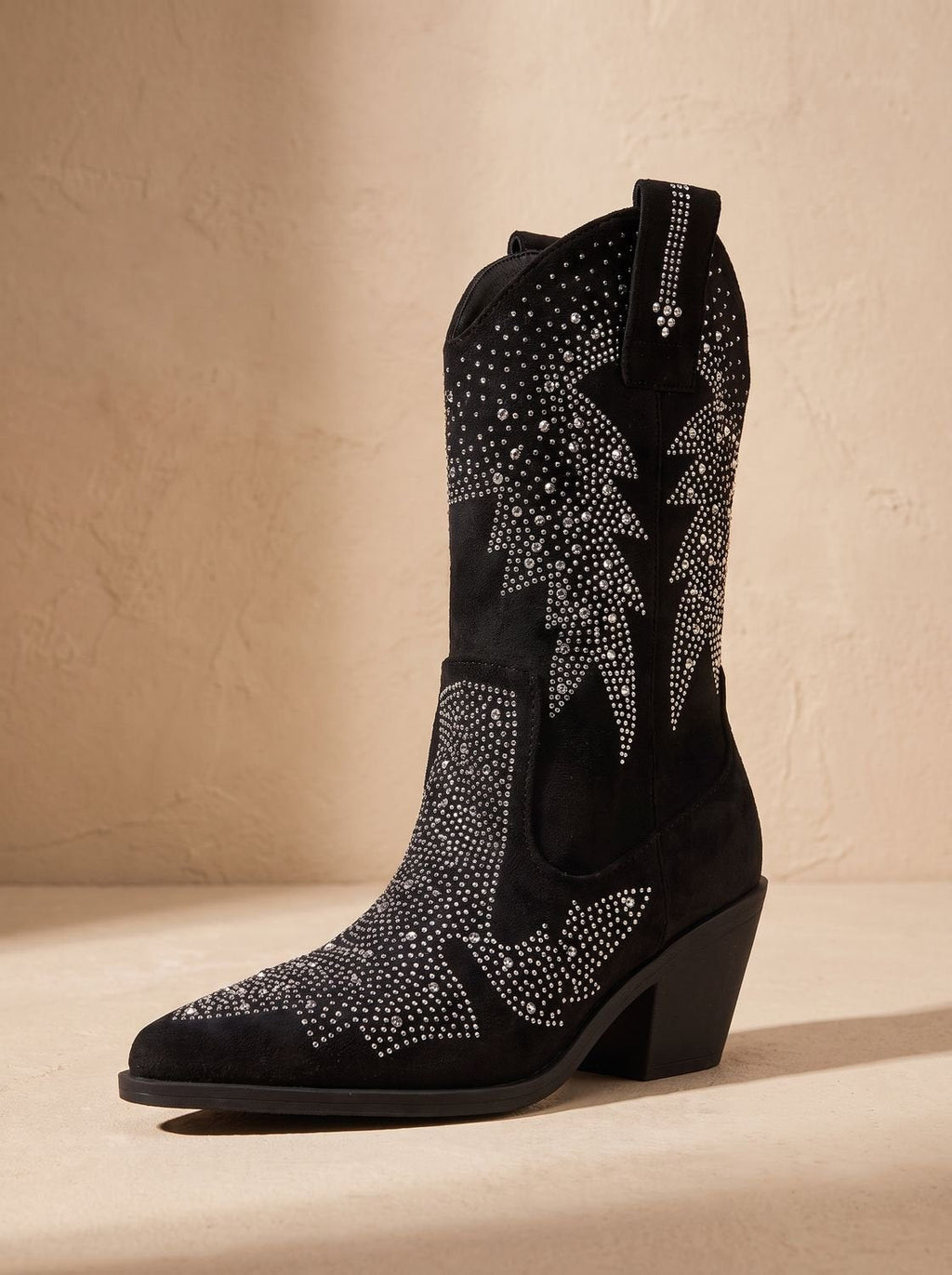 Scarlett - Women's Rhinestone Embellished Mid-Calf Block-Heel Cowboy Boots