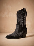 Scarlett - Women's Rhinestone Embellished Mid-Calf Block-Heel Cowboy Boots