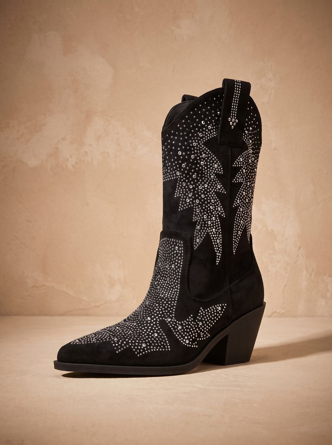 Scarlett - Women's Rhinestone Embellished Mid-Calf Block-Heel Cowboy Boots
