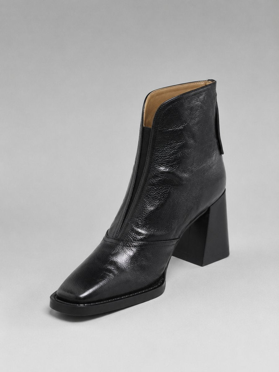 Grace - Women's Square-Toe Block-Heel Leather Ankle Boots