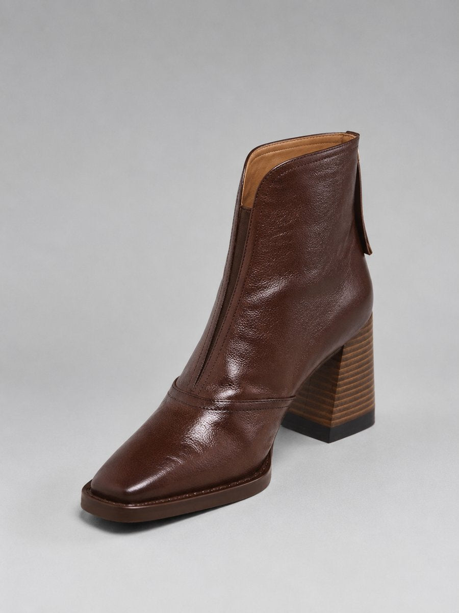 Grace - Women's Square-Toe Block-Heel Leather Ankle Boots