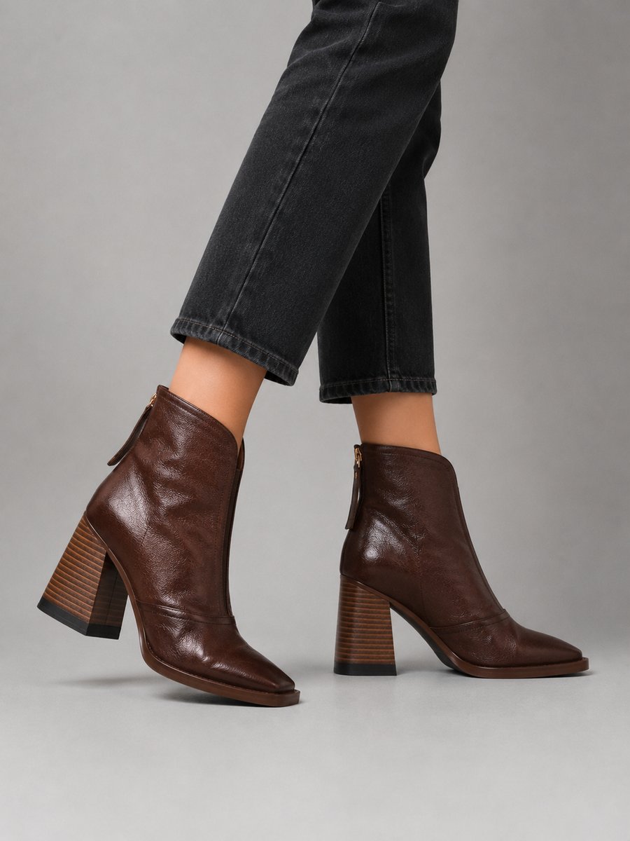 Grace - Women's Square-Toe Block-Heel Leather Ankle Boots