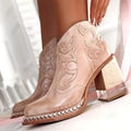 Western Ankle Boots Women – Studded Block Heel Embroidered