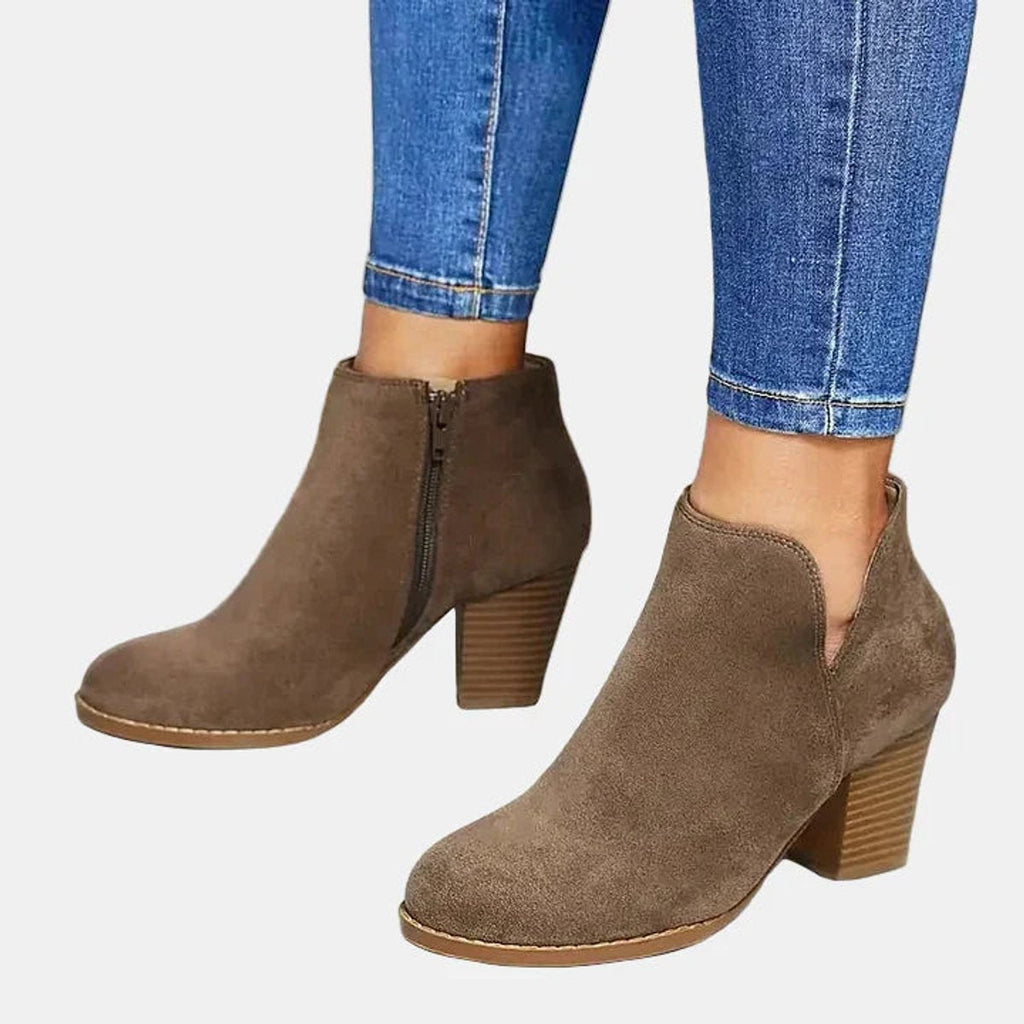 Luna - Women's Suede Block Heel Side-Zip Ankle Boots