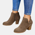 Luna - Women's Suede Block Heel Side-Zip Ankle Boots