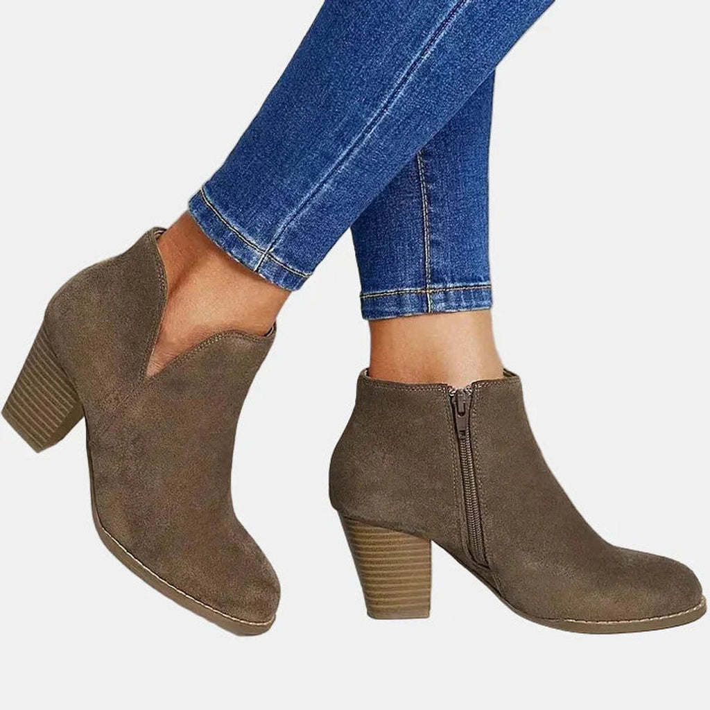 Luna - Women's Suede Block Heel Side-Zip Ankle Boots