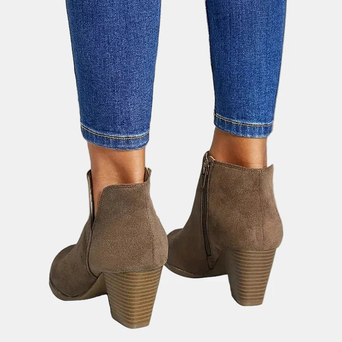 Luna - Women's Suede Block Heel Side-Zip Ankle Boots