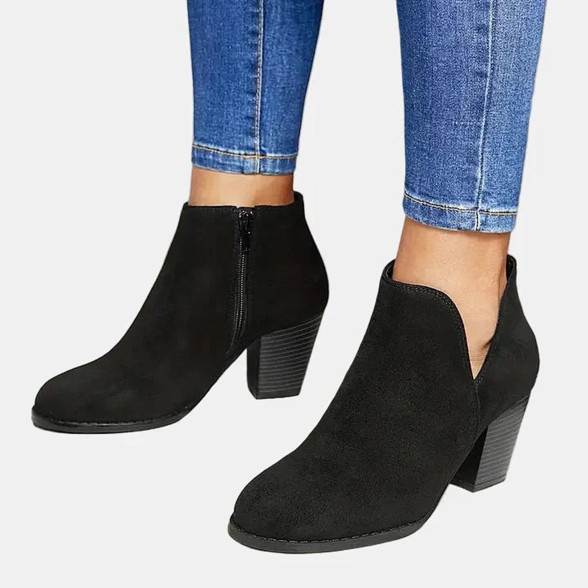 Luna - Women's Suede Block Heel Side-Zip Ankle Boots