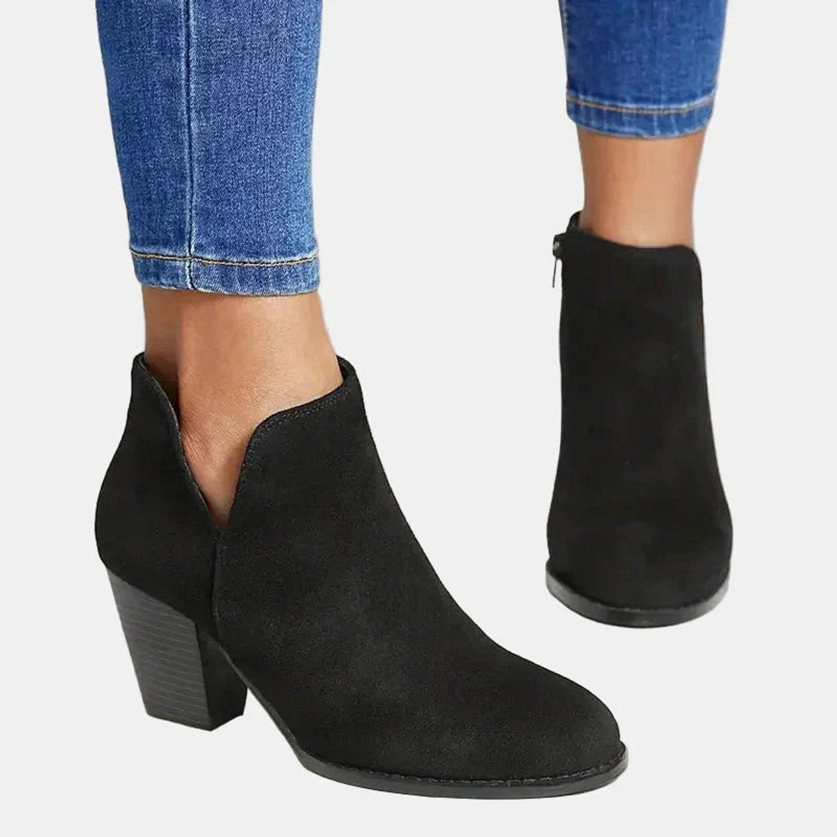 Luna - Women's Suede Block Heel Side-Zip Ankle Boots