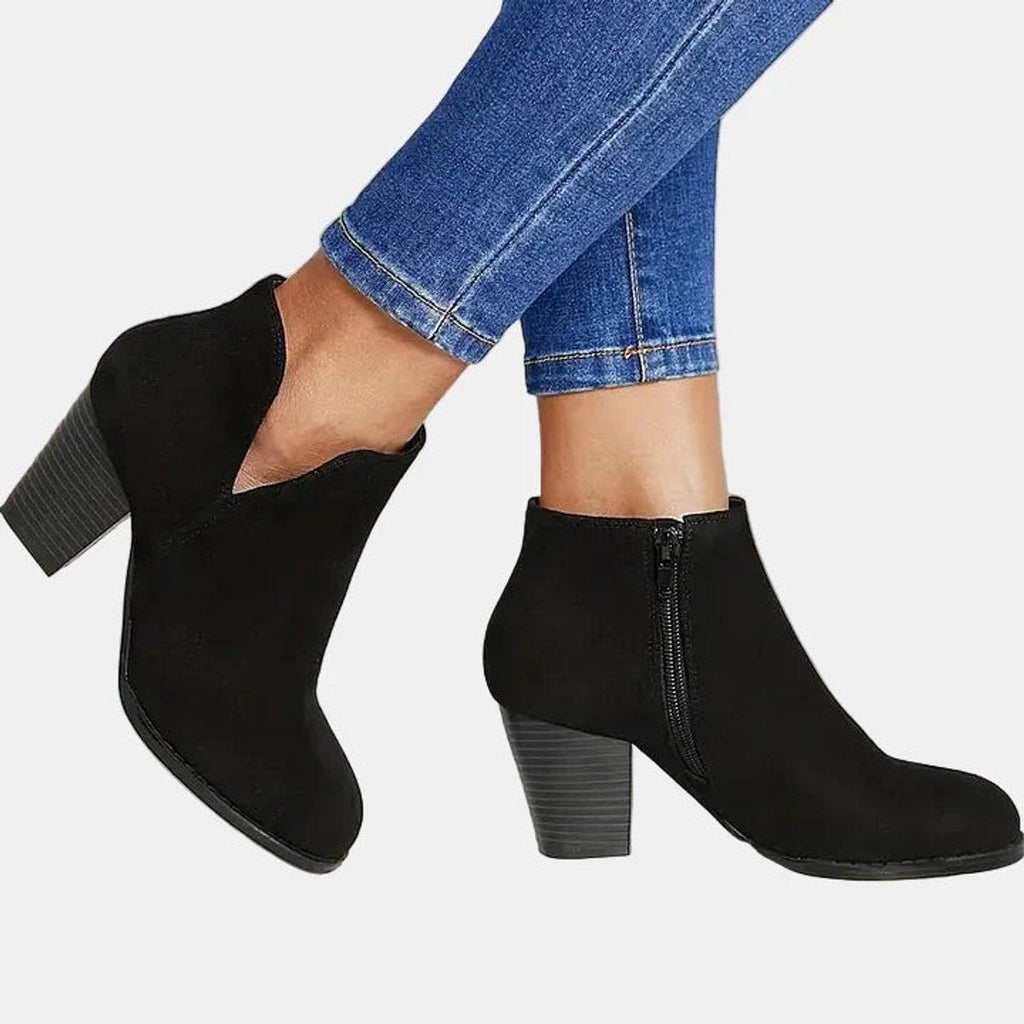 Luna - Women's Suede Block Heel Side-Zip Ankle Boots