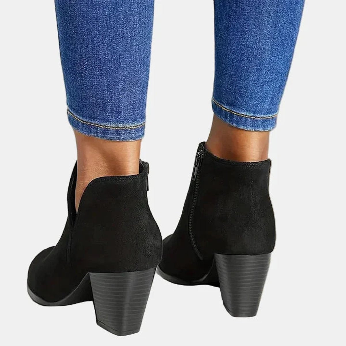 Luna - Women's Suede Block Heel Side-Zip Ankle Boots