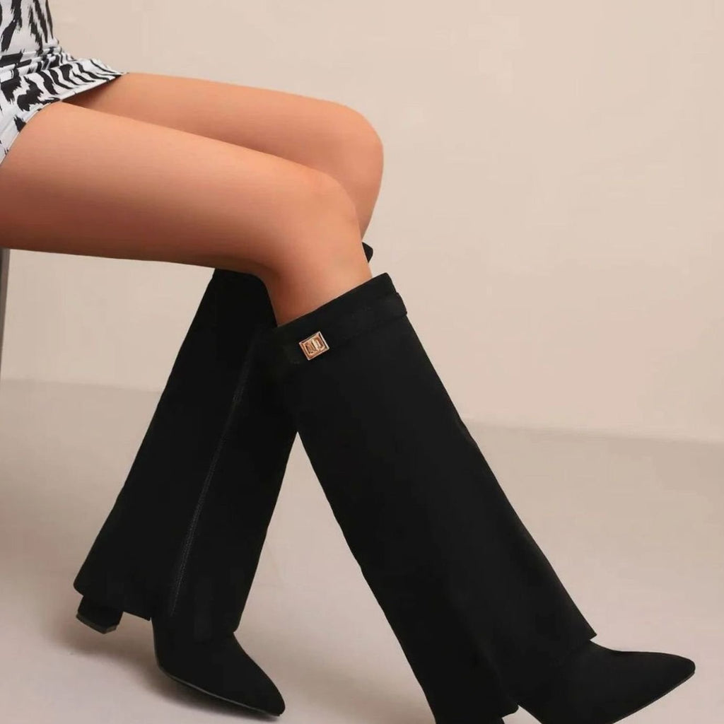 Layla - Women's Suede Knee-High Buckle Strap Thigh-High Boots
