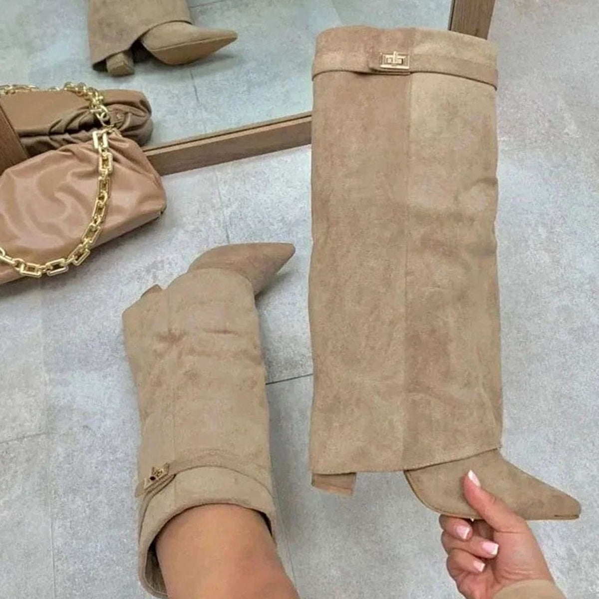 Layla - Women's Suede Knee-High Buckle Strap Thigh-High Boots