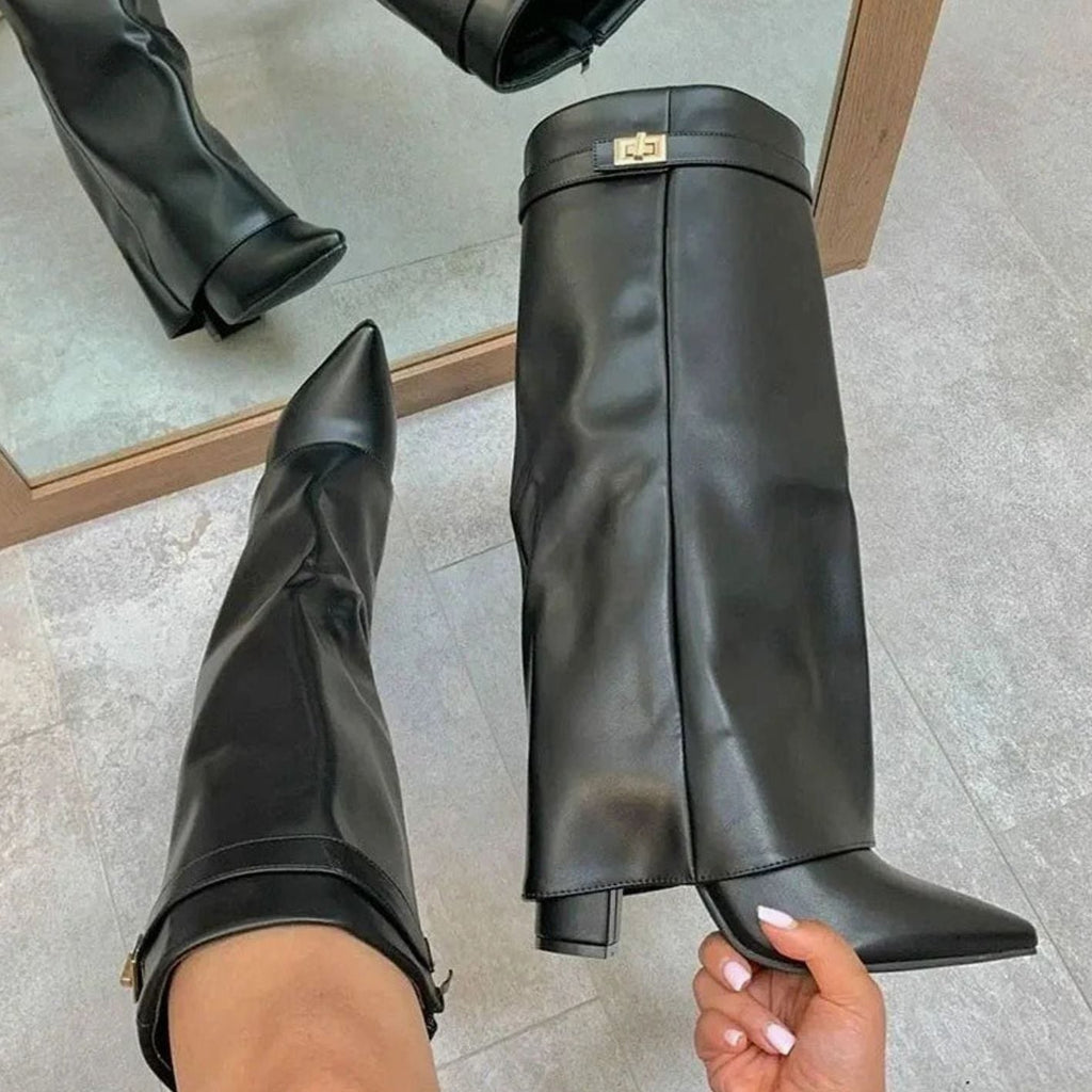 Layla - Women's Suede Knee-High Buckle Strap Thigh-High Boots
