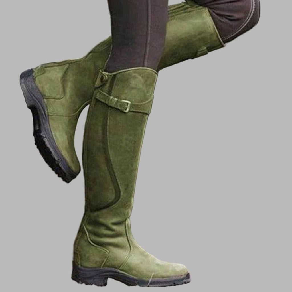 Harper - Women's Tall Leather Knee-High Buckle Strap Hiking Boots