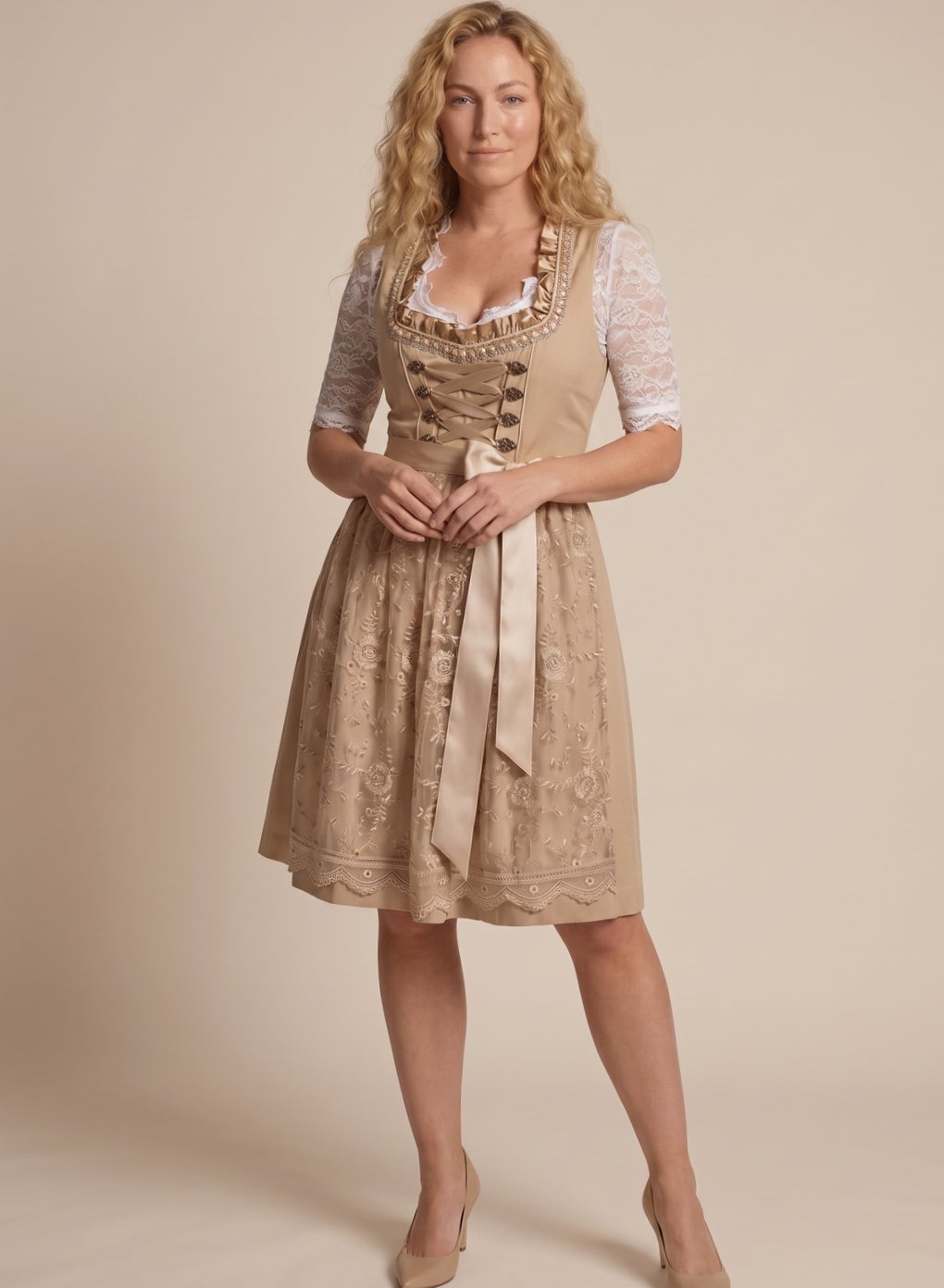Emma - Women's Traditional Lace-Up Corset Dirndl Dress Knee-Length