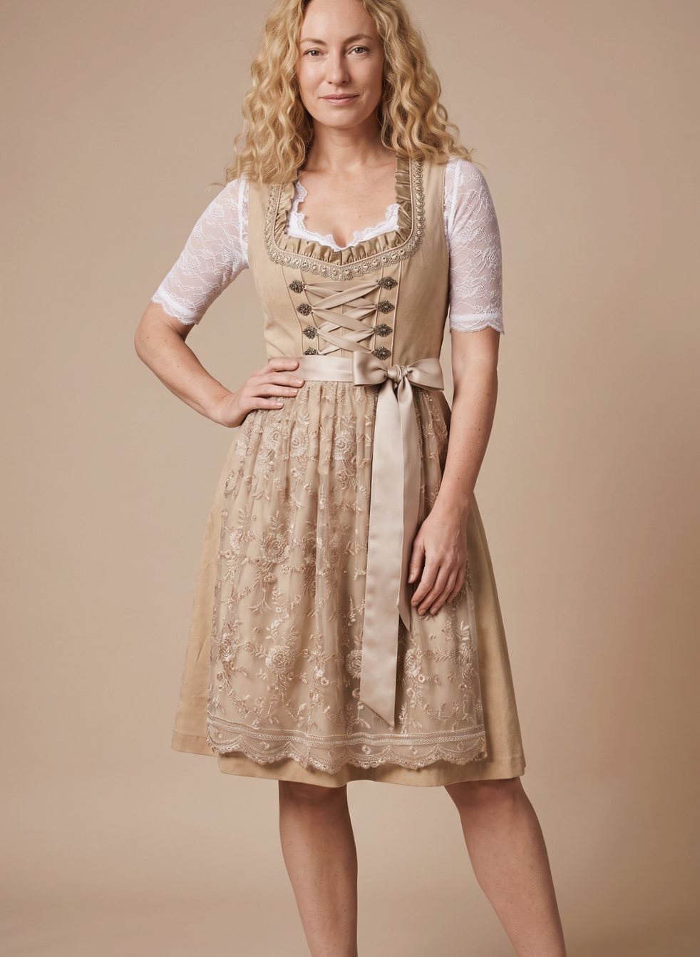 Emma - Women's Traditional Lace-Up Corset Dirndl Dress Knee-Length