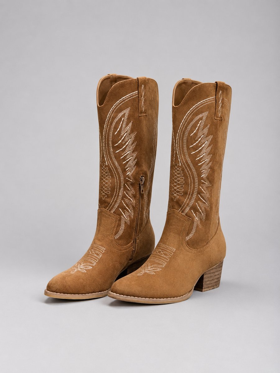 Isabella - Women's Western Embroidered Suede Knee-High Ankle Boots