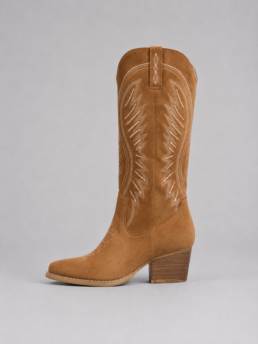 Isabella - Women's Western Embroidered Suede Knee-High Ankle Boots