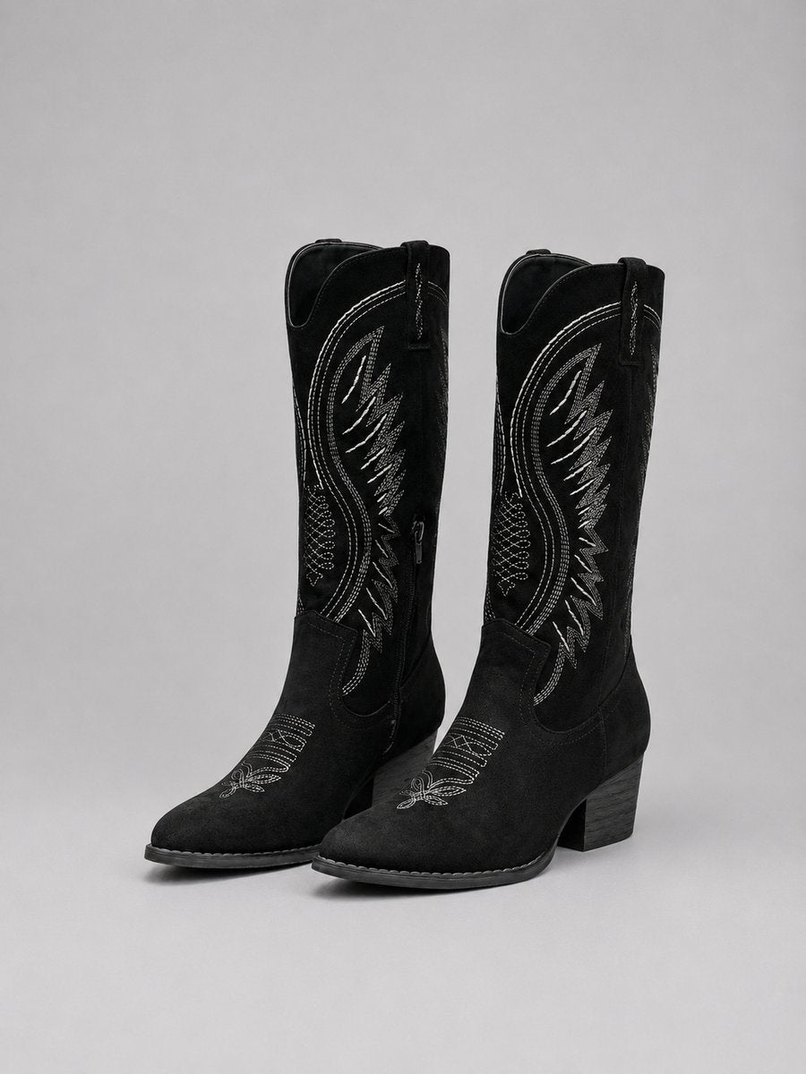 Isabella - Women's Western Embroidered Suede Knee-High Ankle Boots