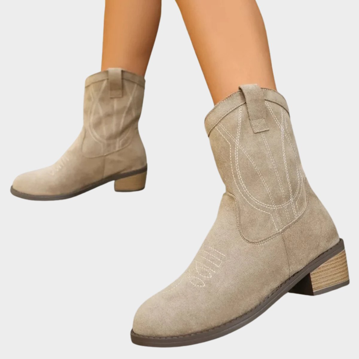Madison - Women's Western Embroidered Suede Mid-Calf Ankle Boots