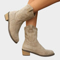 Madison - Women's Western Embroidered Suede Mid-Calf Ankle Boots