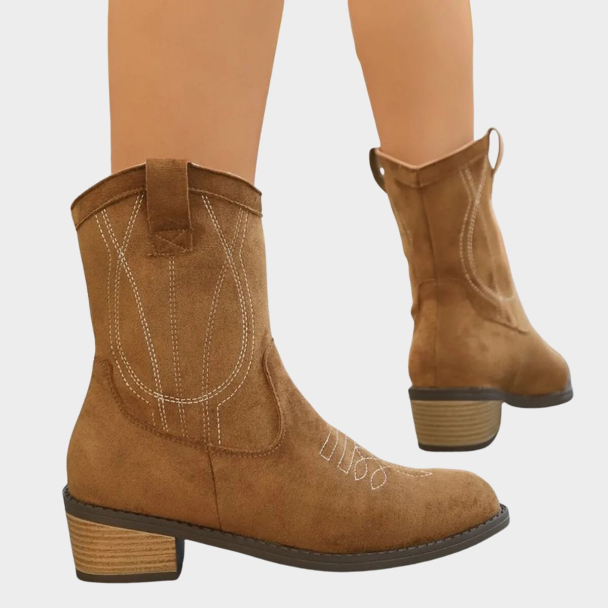 Madison - Women's Western Embroidered Suede Mid-Calf Ankle Boots