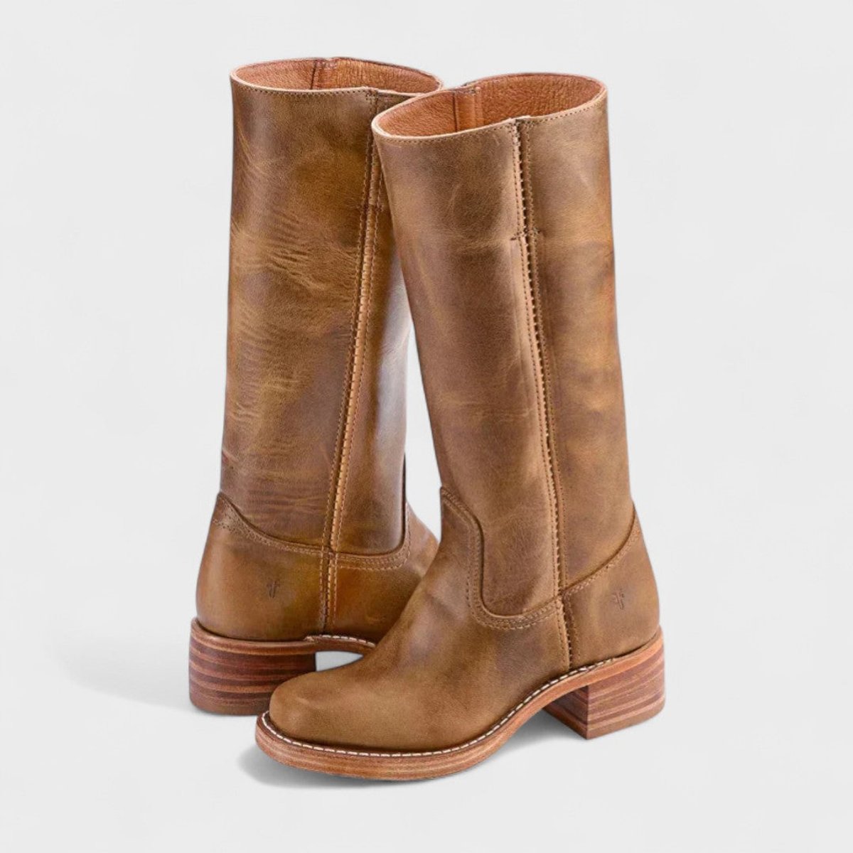 Aria - Women's Western Leather Knee High Boots Block Heel