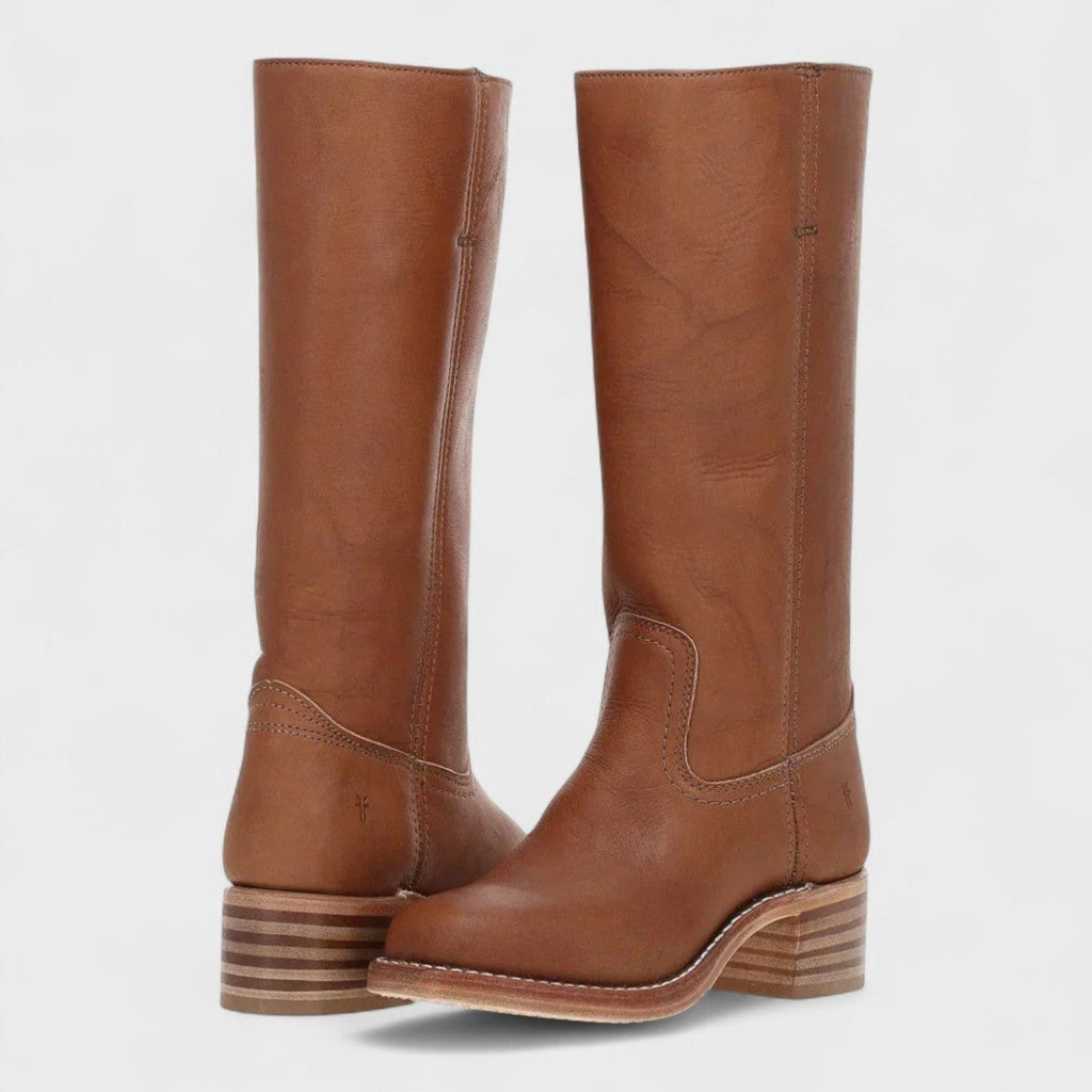 Aria - Women's Western Leather Knee High Boots Block Heel