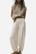 Women's Ribbed Knit Short-Sleeve Top and Wide-Leg Trousers Set – Relaxed Casual Co-Ord for Everyday Wear