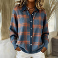 Women's Soft Plaid Knitted Cardigan with Button Front – Relaxed Long Sleeve Collared Cardigan with Ribbed Cuffs for Autumn and Winter Layering