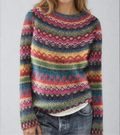 Women's Fair Isle Knitted Sweater – Relaxed Crew Neck Nordic Pattern Pullover for Autumn and Winter